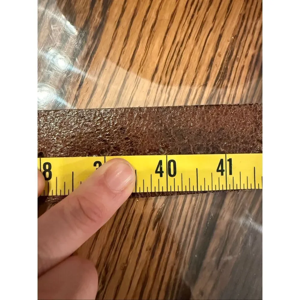 L'‎ Immagin Brown Crackle Leather Rectangular Gold Polished Buckle Belt Size 34